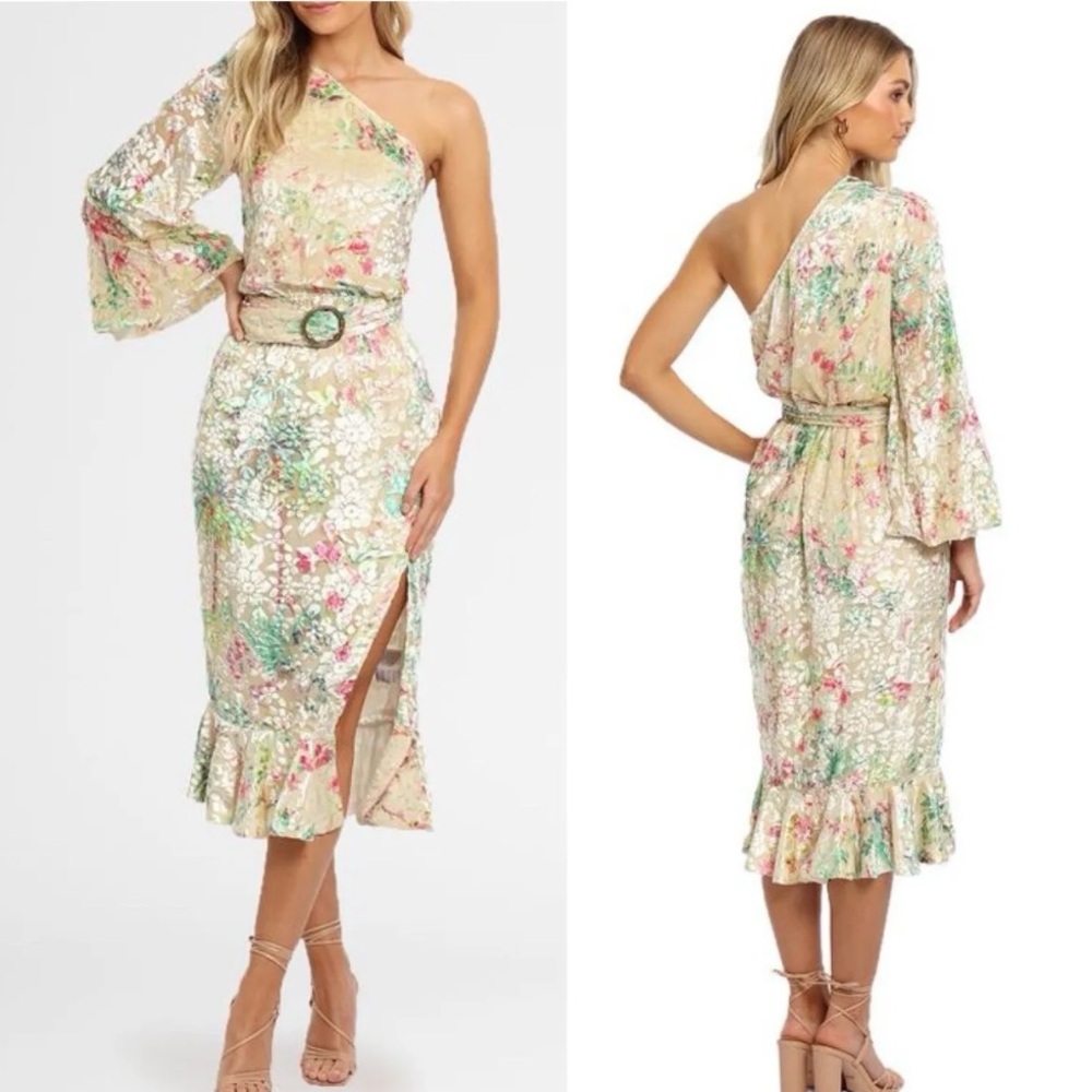 NEW HEMANT AND NANDITA Olivia Midi Dress with Belt